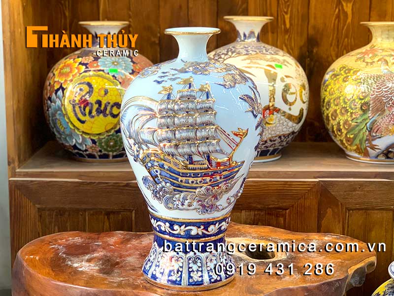Bình tích lộc Thuận buồm xuôi gió vẽ vàng 46cm sang trọng