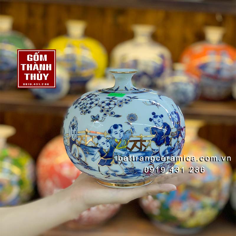 Bình hút lộc bách nhi vẽ vàng 24k 15cm, quà tặng sang trọng