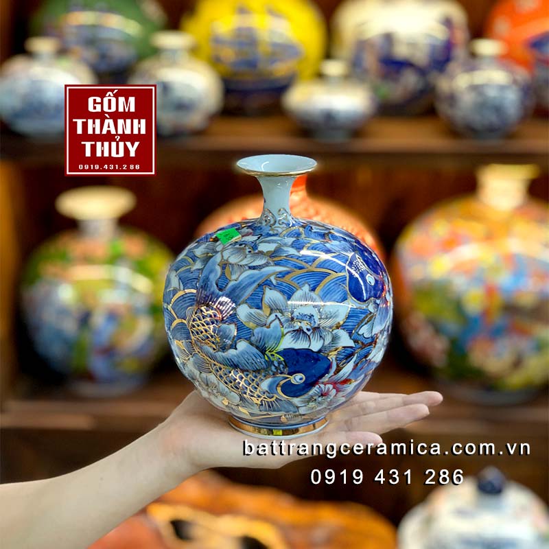 Bình hút lộc cá chép hoa sen 16cm - Phong thủy sang trọng, quà tặng ý nghĩa 