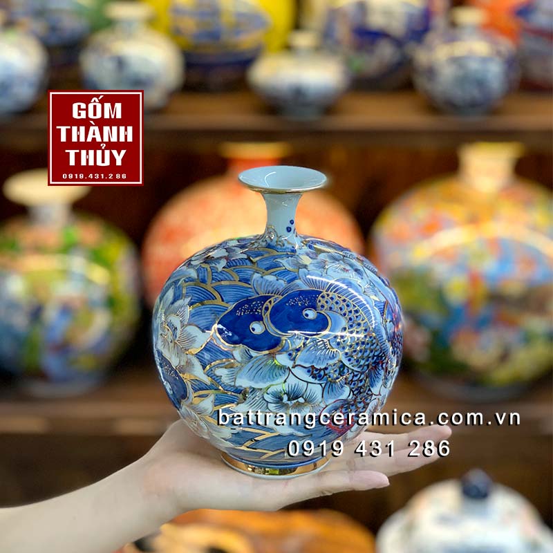 Bình hút lộc cá chép hoa sen 16cm - Phong thủy sang trọng, quà tặng ý nghĩa