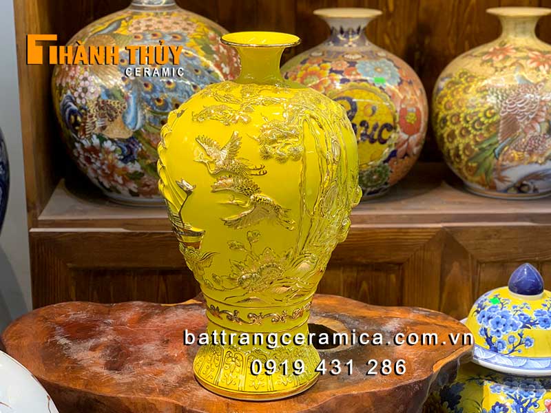 Mai bình tích lộc vàng 46cm Bát Tràng 24k Thuận buồm xuôi gió