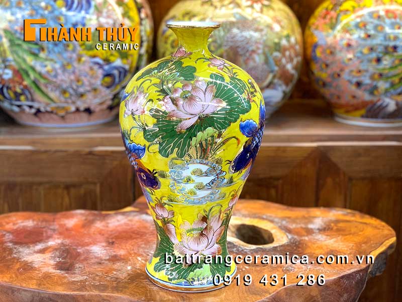 Bình tích lộc Lý ngư vọng nguyệt 36cm vàng 24k đẹp sang 