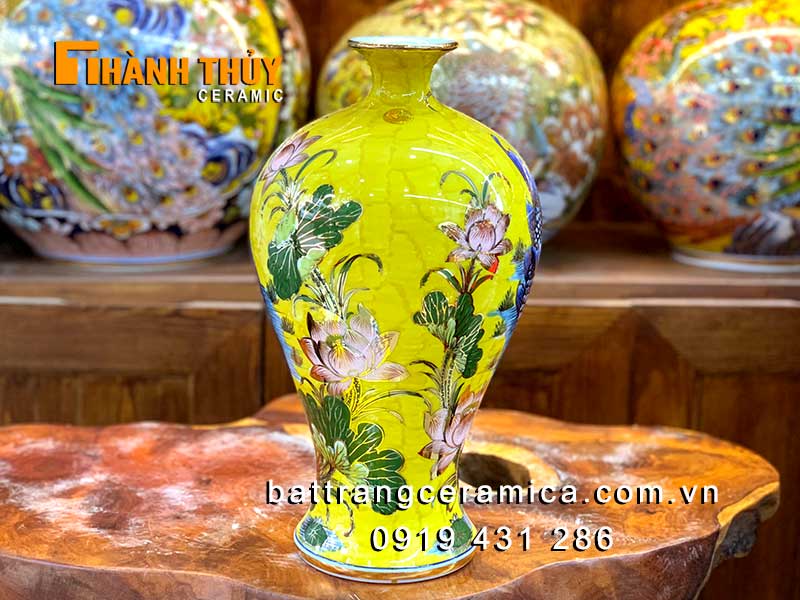Bình tích lộc Lý ngư vọng nguyệt 36cm vàng 24k đẹp sang