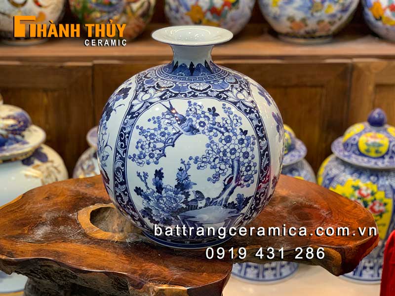 Bình hút tài lộc tứ cảnh Bát Tràng cao 35cm Quà tặng phong thủy đẹp