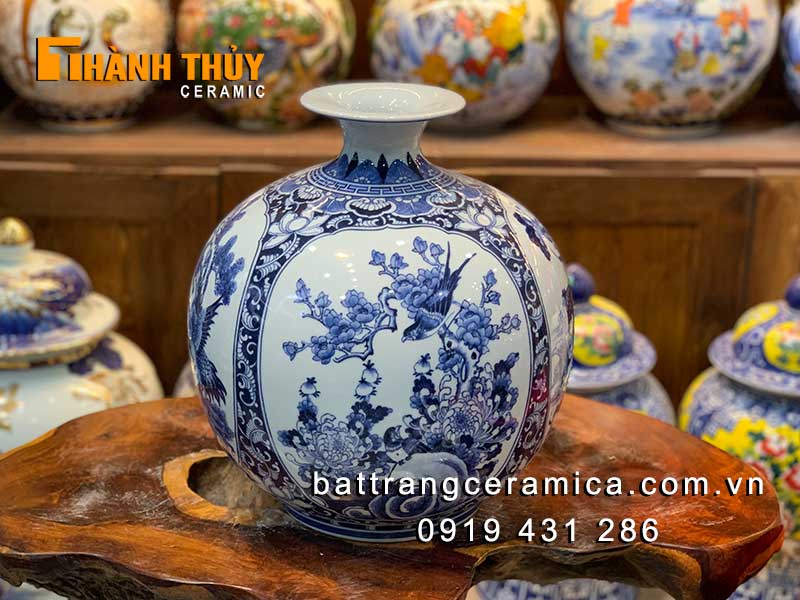 Bình hút tài lộc tứ cảnh Bát Tràng cao 35cm Quà tặng phong thủy đẹp