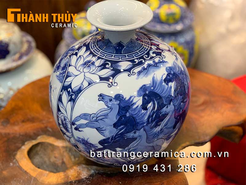Bình hút lộc gốm sứ 30cm Thuận buồm bát mã cao cấp may mắn tài lộc