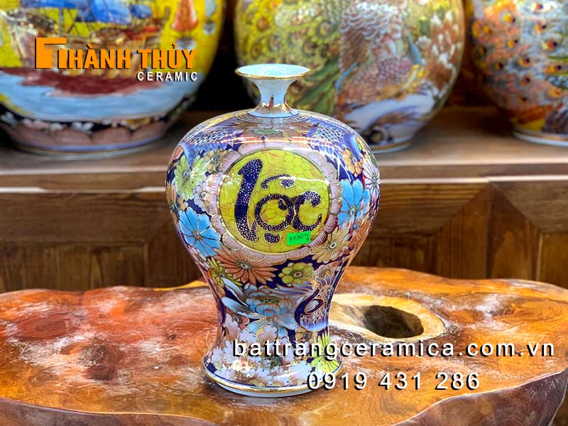 Bình tích lộc ngũ hạc ngàn hoa 30cm đẹp phong thủy, quà tặng may mắn