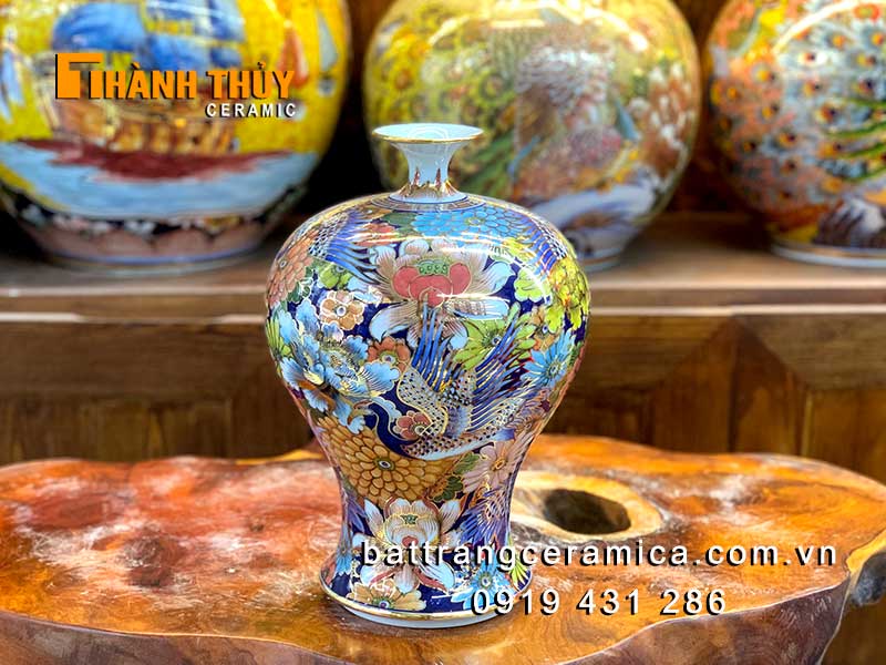 Bình tích lộc ngũ hạc ngàn hoa 30cm đẹp phong thủy, quà tặng may mắn