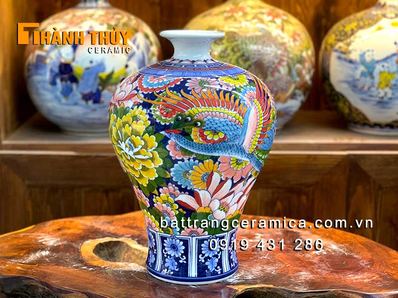 Mai bình tích lộc phượng hoàng 38cm gốm sứ Bát Tràng đẹp