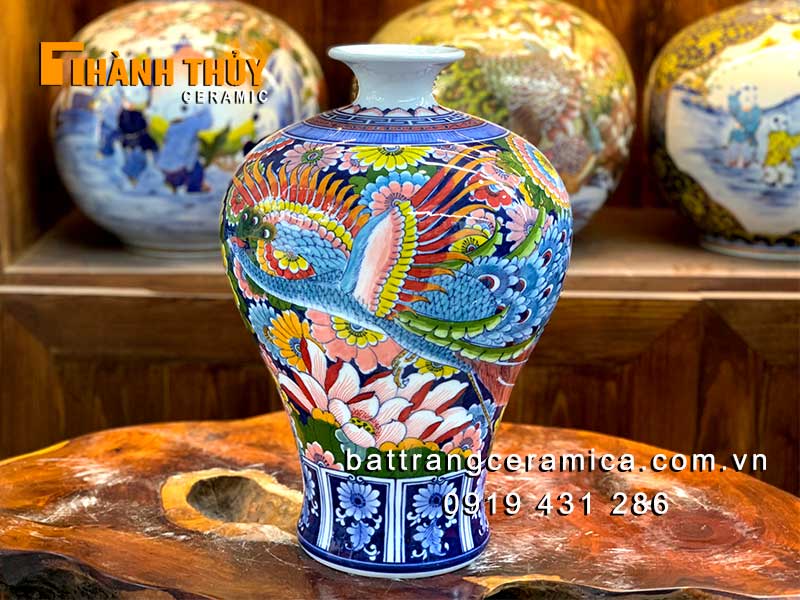 Mai bình tích lộc phượng hoàng 38cm gốm sứ Bát Tràng đẹp