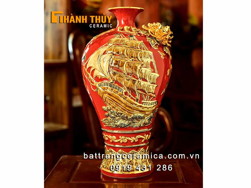 Mai bình thuận buồm xuôi gió 48cm gốm sứ vàng 24k cao cấp 