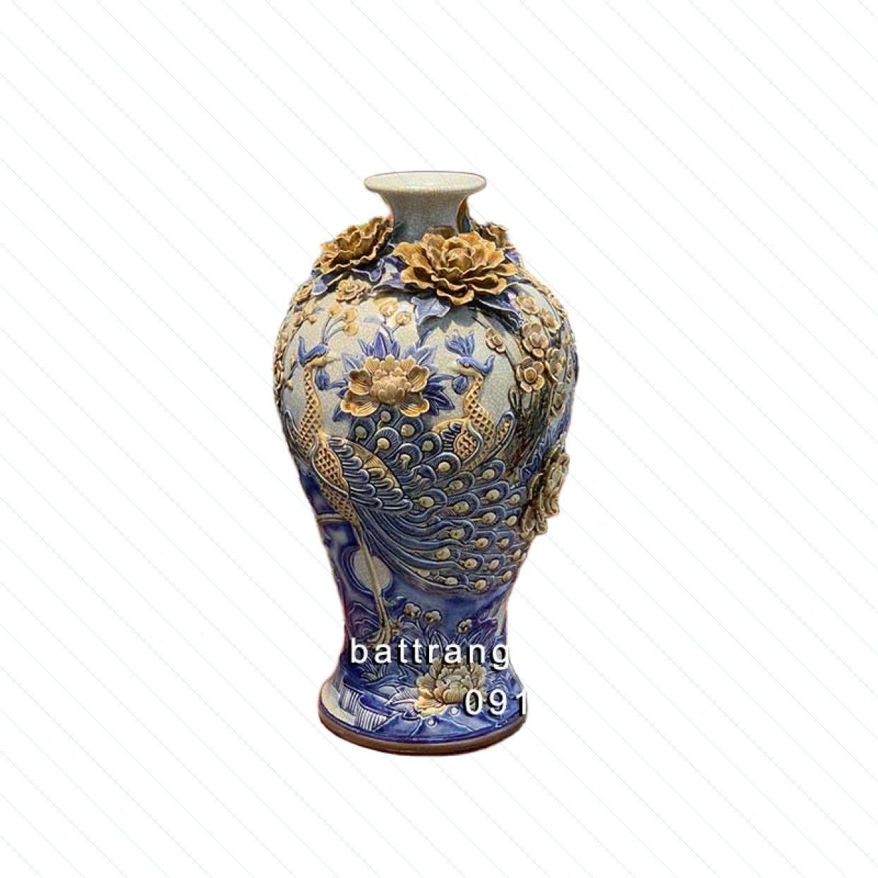 Bình tích lộc chim công hoa đào 48cm gốm sứ Bát Tràng sang trọng 