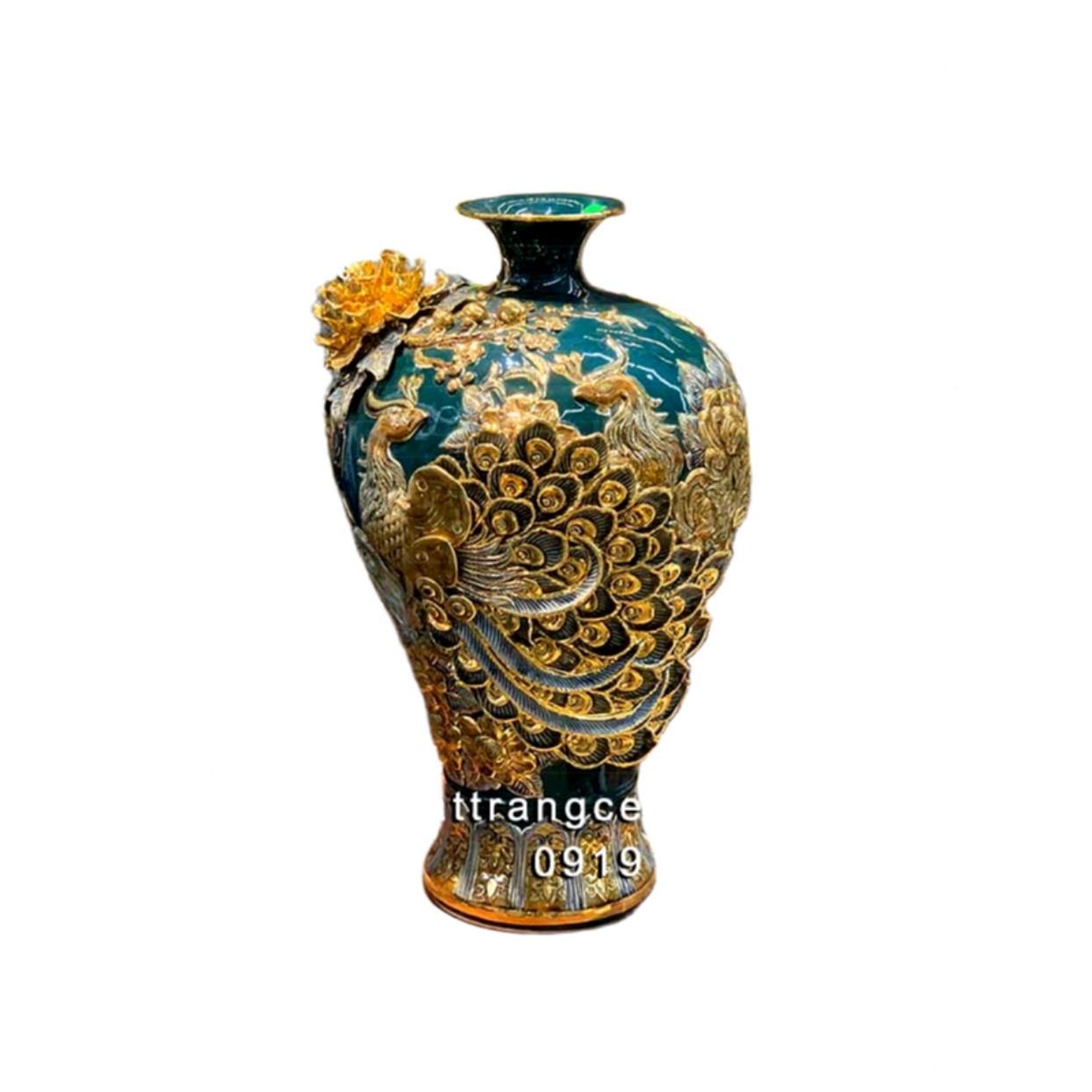 Bình tích lộc phú quý gốm sứ Bát Tràng đắp nổi 48cm sang trọng 