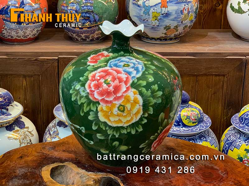 Bình hút lộc miệng lượn mã đáo thành công 35cm quà phong thủy vẽ vàng 24k cao cấp