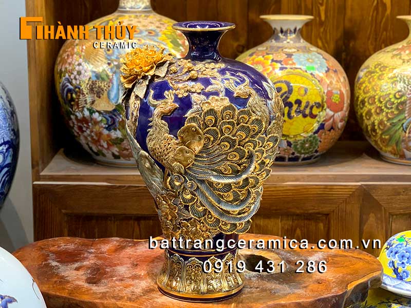 Bình tích lộc 48cm vẽ vàng 24k phong thủy cao cấp Bát Tràng
