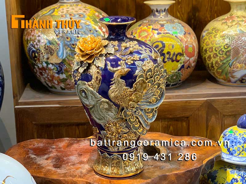Bình tích lộc 48cm vẽ vàng 24k phong thủy cao cấp Bát Tràng
