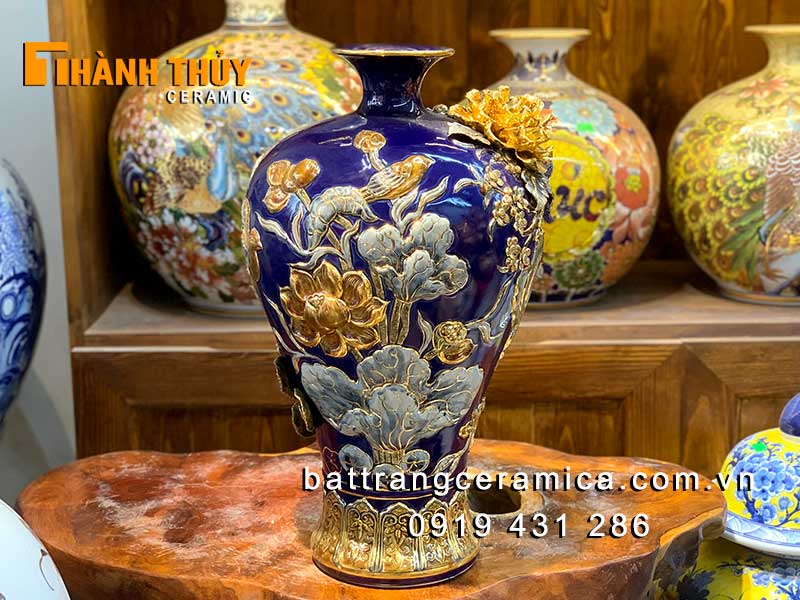 Bình tích lộc 48cm vẽ vàng 24k phong thủy cao cấp Bát Tràng
