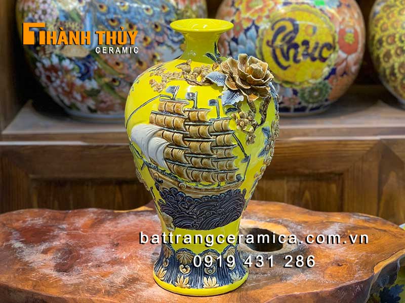 Bình tích lộc 38cm đắp nổi Thuận Buồm Xuôi Gió may mắn tài lộc 