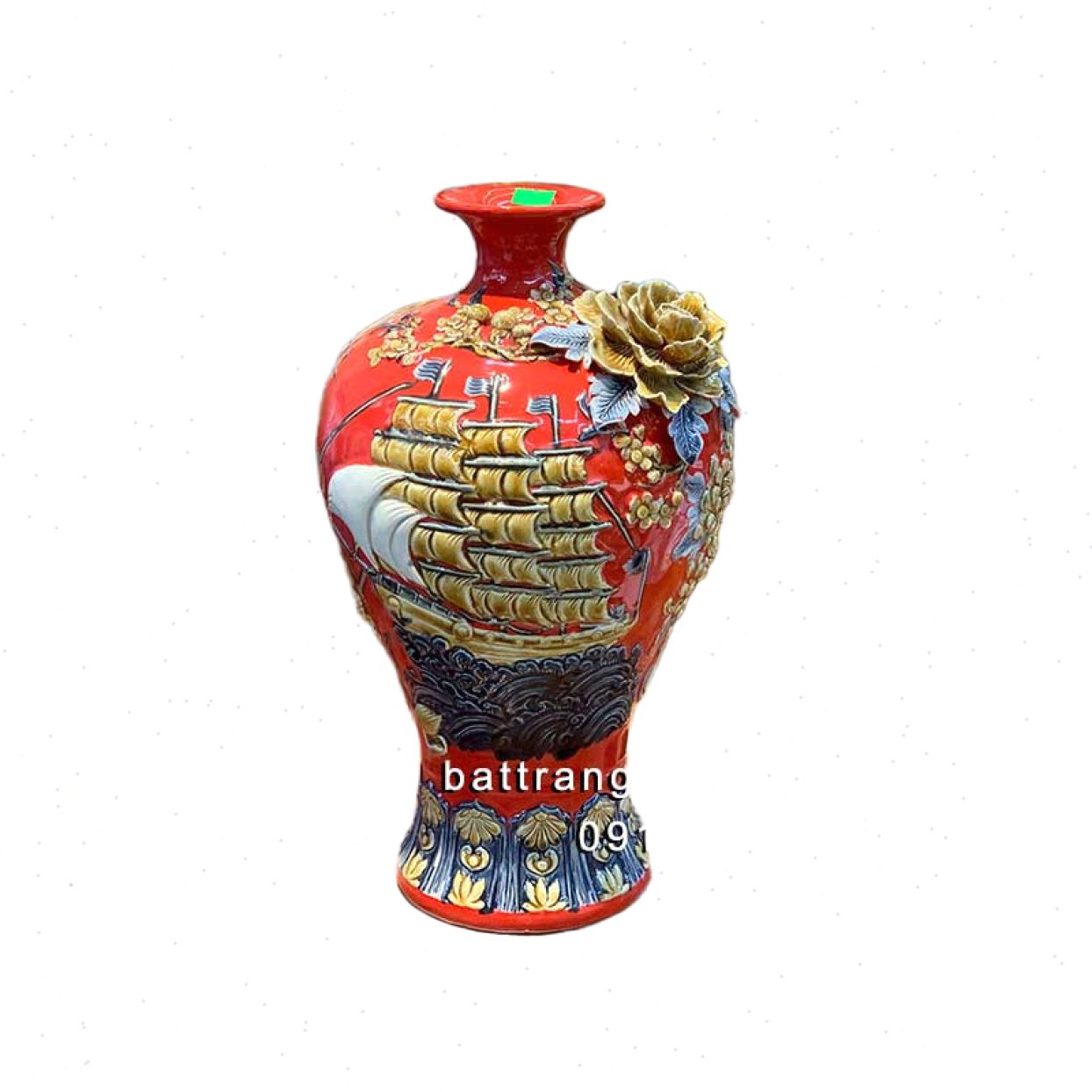 Mai bình tích lộc đỏ 38cm gốm Bát Tràng phong thủy may mắn tài lộc 