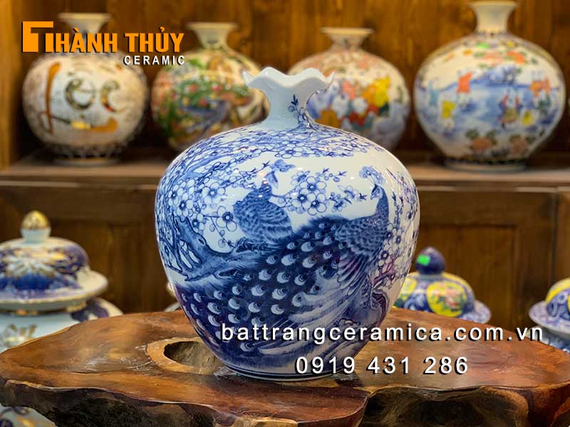 Bình hút lộc Công hoa Đào 35cm phong thủy tài lộc may mắn