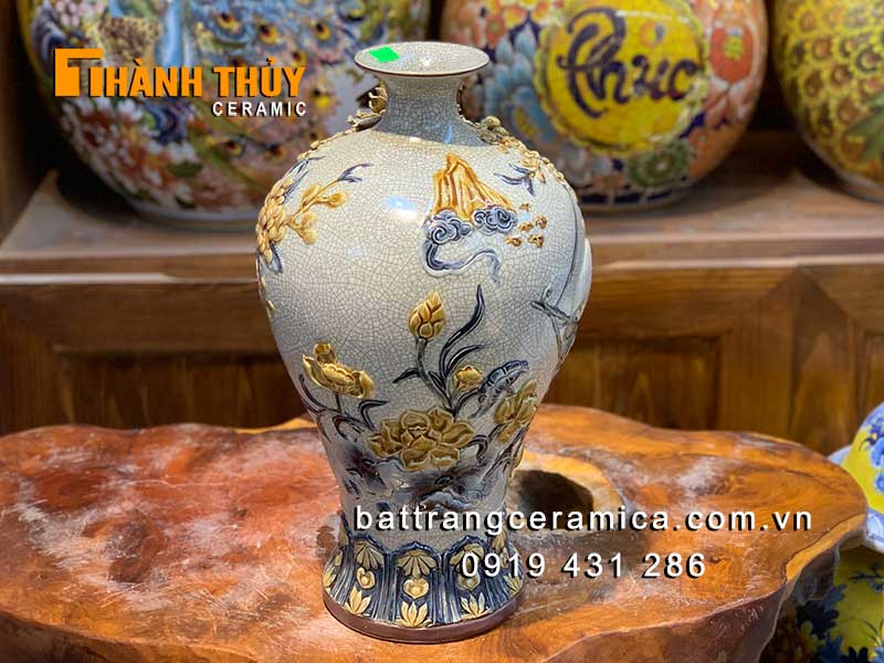 Bình tích lộc Thuận Buồm Xuôi Gió 38cm Gốm Sứ Bát Tràng Cao Cấp