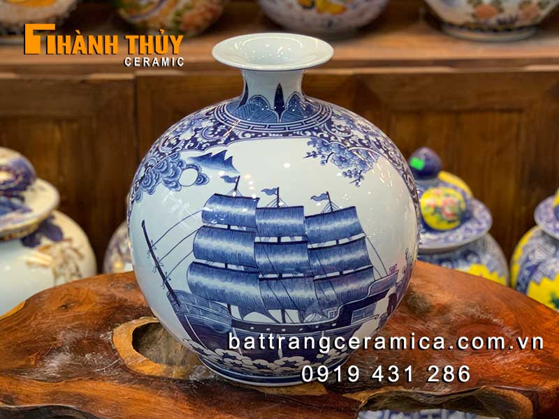Bình hút lộc Thuyền Công 30cm gốm Bát Tràng tài vận đẹp
