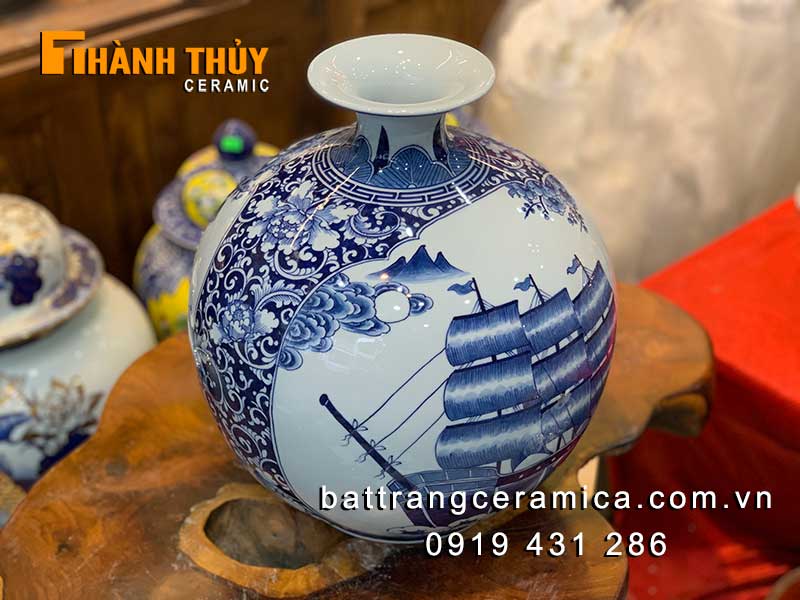 Bình hút lộc Thuyền Công 30cm gốm Bát Tràng tài vận đẹp
