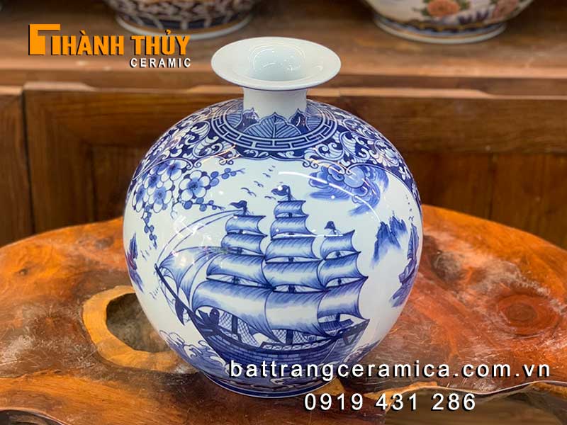 Bình hút lộc mã đáo thành công thuận buồm xuôi gió 35cm gốm sứ Bát Tràng