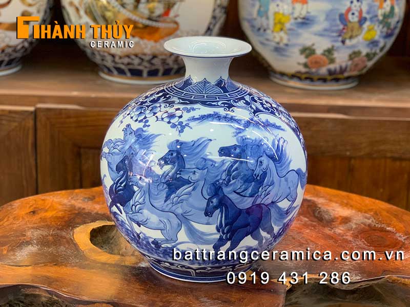 Bình hút lộc mã đáo thành công thuận buồm xuôi gió 35cm gốm sứ Bát Tràng