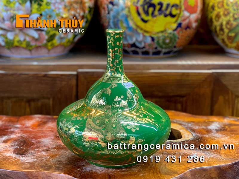 Hồ lô phong thủy hút tài lộc 23cm sứ Bát Tràng vàng 24k cao cấp