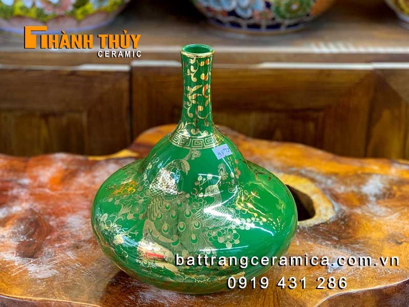 Hồ lô phong thủy hút tài lộc 23cm sứ Bát Tràng vàng 24k cao cấp