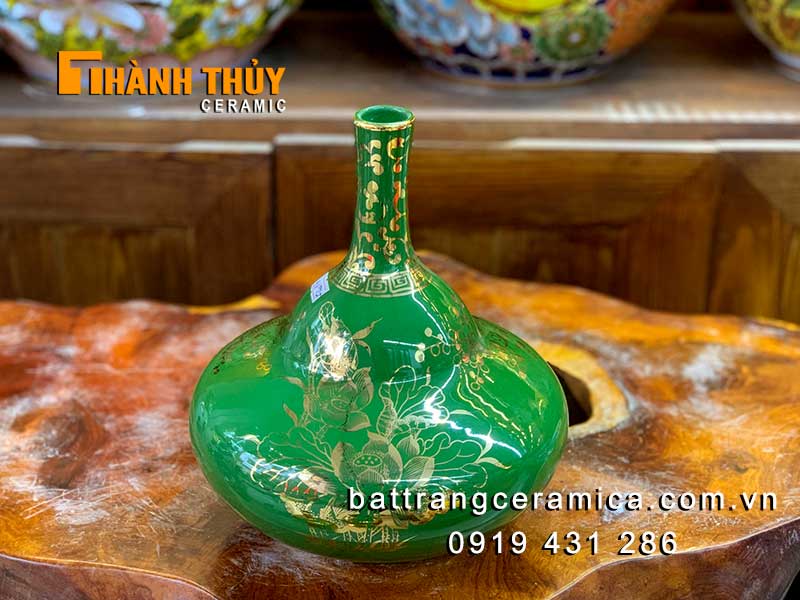 Hồ lô phong thủy hút tài lộc 23cm sứ Bát Tràng vàng 24k cao cấp