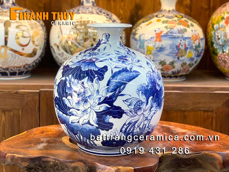 Bình hút lộc hoa Sen gốm sứ Bát Tràng tài lộc may mắn