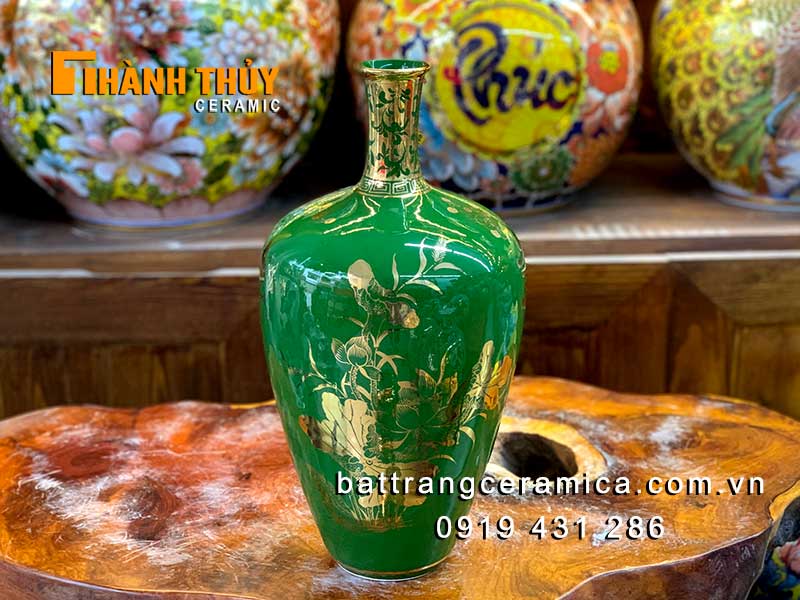 Bình phong thủy vuốt tay 35cm hút tài lộc vẽ vàng 24k cao cấp