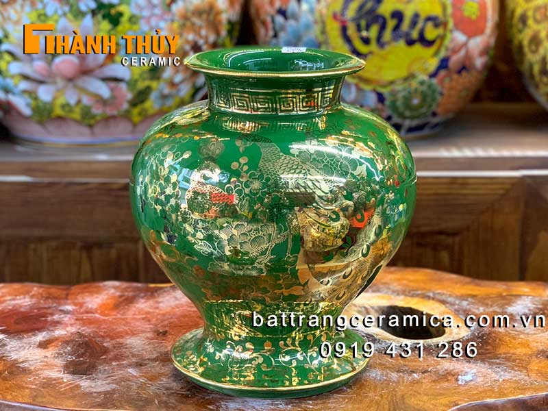 Bình tích lộc xanh lục bảo 24k Bát Tràng sang trọng may mắn