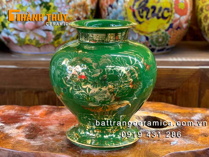 Bình tích lộc xanh lục bảo 24k Bát Tràng sang trọng may mắn