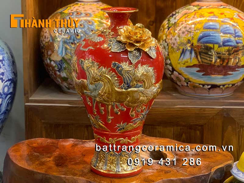 Bình tích lộc mã đáo thành công 48cm đỏ cao cấp may mắn