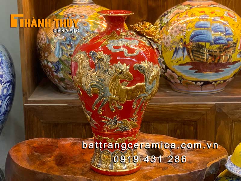 Bình tích lộc mã đáo thành công 48cm đỏ cao cấp may mắn