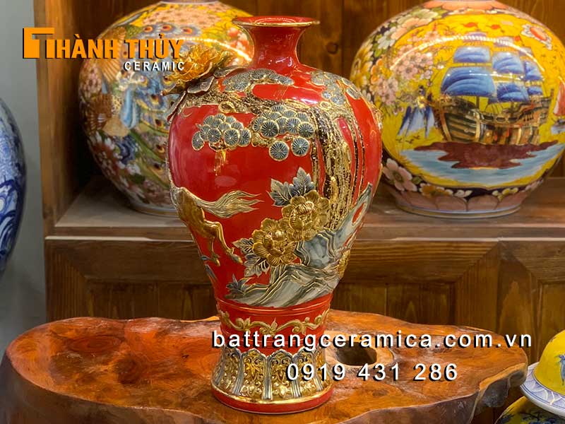 Bình tích lộc mã đáo thành công 48cm đỏ cao cấp may mắn