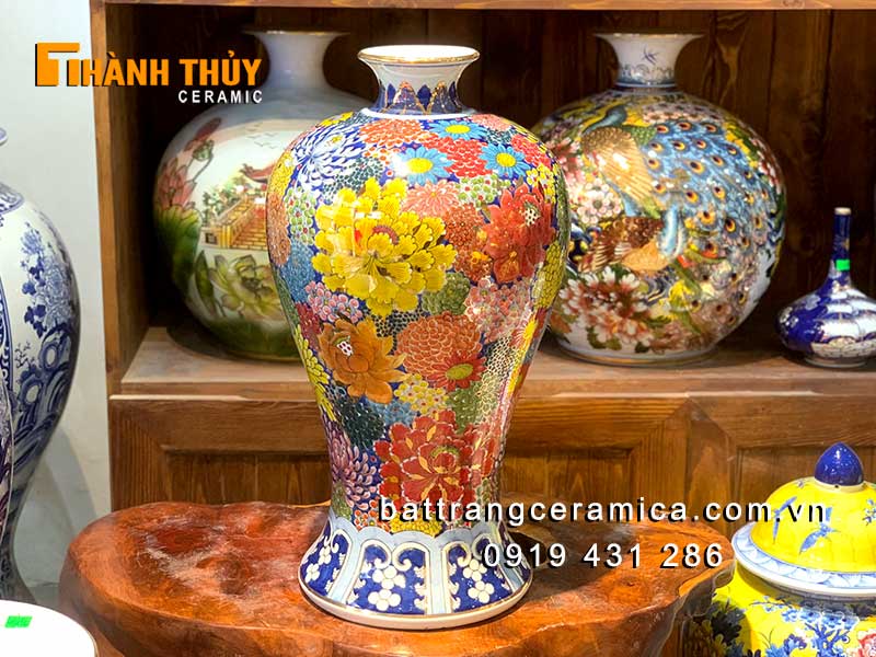 Mai bình vẽ vàng 24k 55cm phú quý ngàn hoa sang trọng Bát Tràng