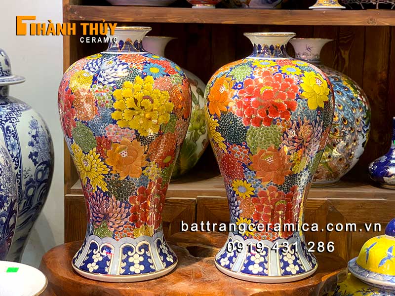 Mai bình vẽ vàng 24k 55cm phú quý ngàn hoa sang trọng Bát Tràng