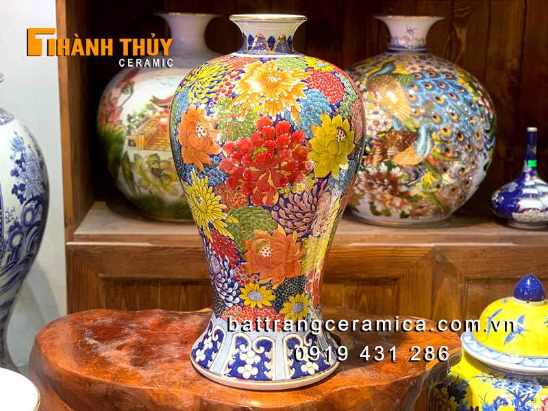 Mai bình vẽ vàng 24k 55cm phú quý ngàn hoa sang trọng Bát Tràng 