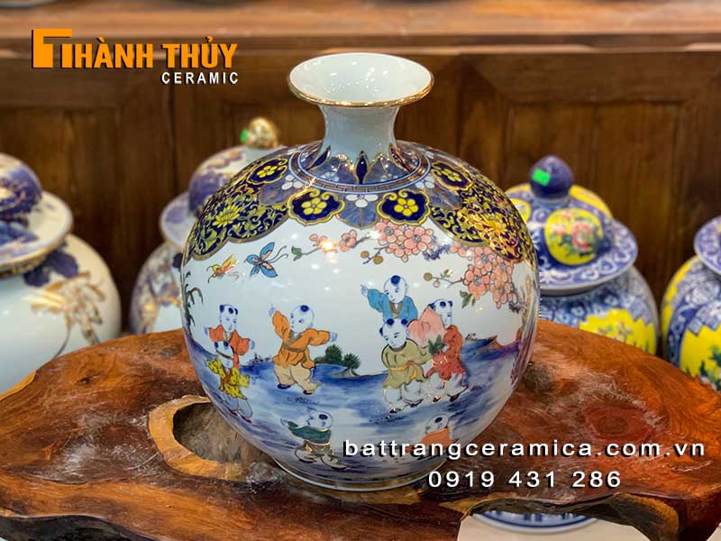 Bình hút lộc Bát Tràng 35cm vẽ vàng 24k sang trọng may mắn