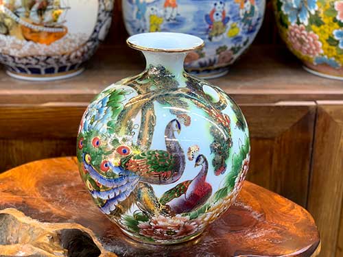 Bình hút lộc vẽ vàng 24k Tùng Công Phú Quý cao cấp 30cm quà biếu 