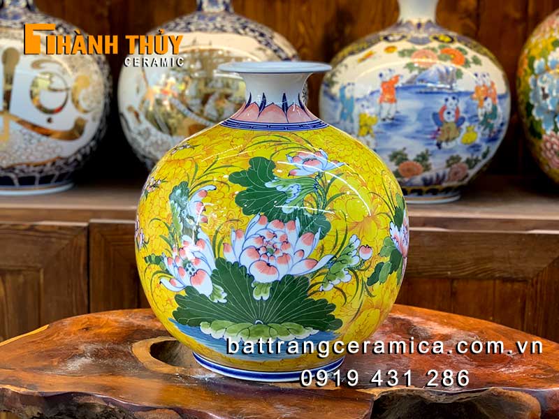 Bình hút lộc chim Công hoa đào 35cm cao cấp Bát Tràng đẹp sang