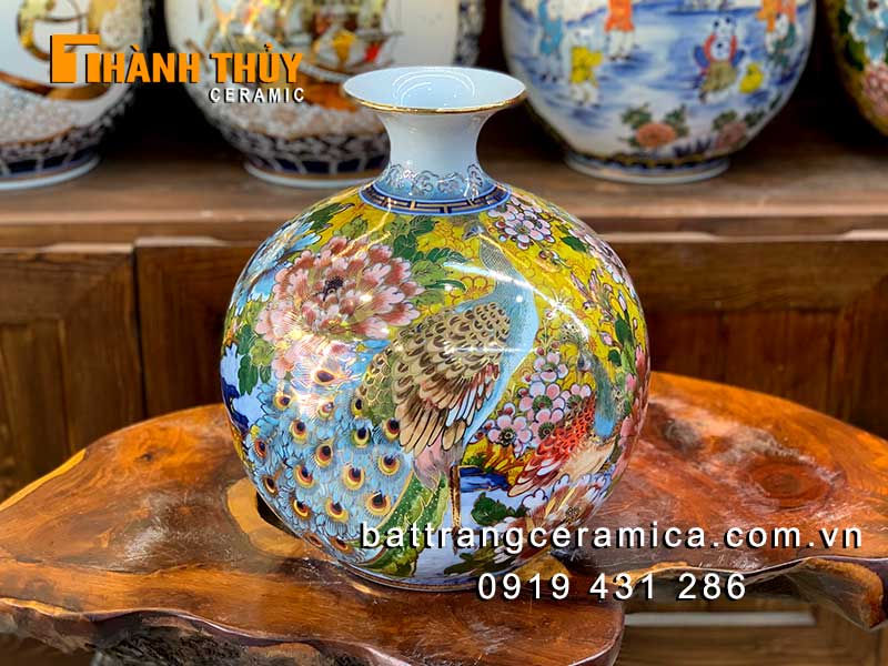 Bình hút lộc vàng 30cm Công danh Phú quý cao cấp Bát Tràng quà tặng 