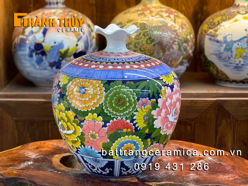 Bình hút tài lộc phượng hoàng ngàn hoa 35cm gốm sứ Bát Tràng may mắn phát tài