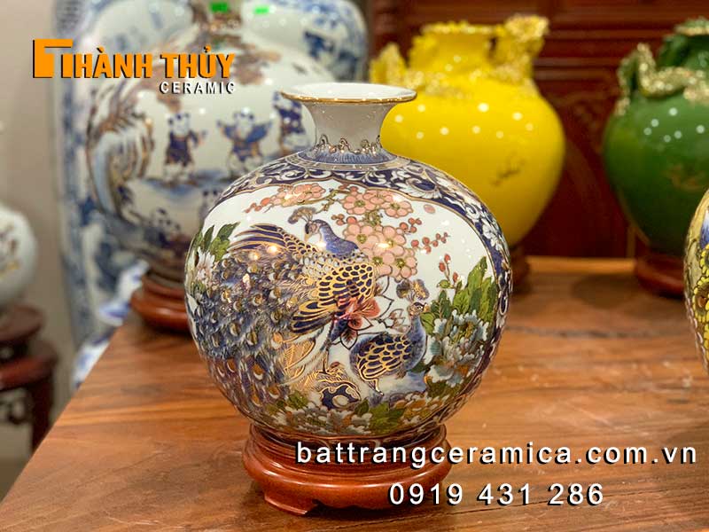 Bình hút lộc vẽ vàng Bát Tràng H30 quà tặng sang trọng may mắn