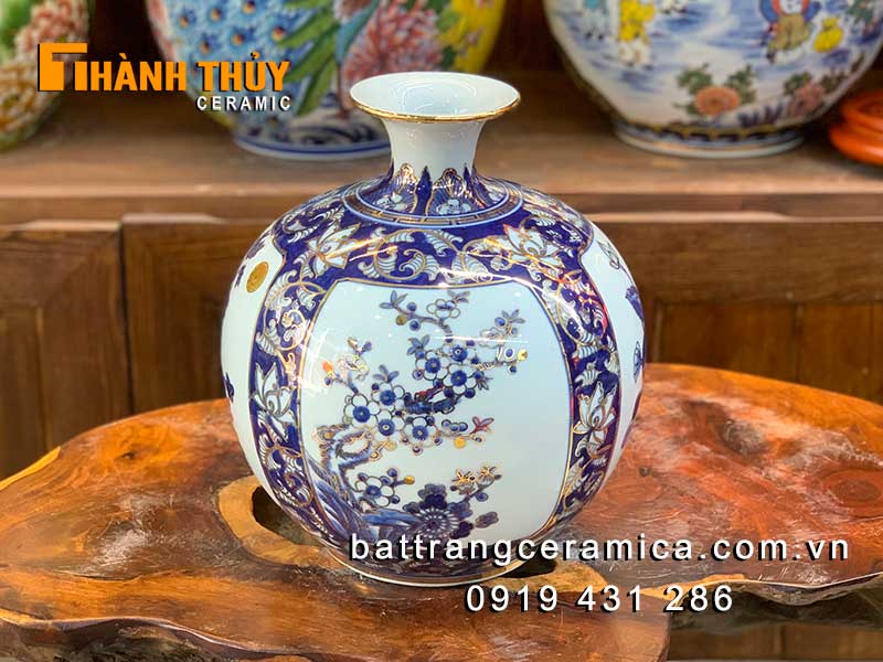Bình hút lộc vàng 24k tứ quý xanh Bát Tràng cao 30cm sang trọng