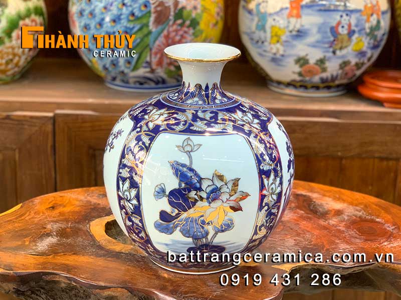 Bình hút lộc vàng 24k tứ quý xanh Bát Tràng cao 30cm sang trọng